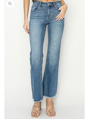 RISEN High-Rise Light Blue Cropped Straight Jeans — Frayed Hem